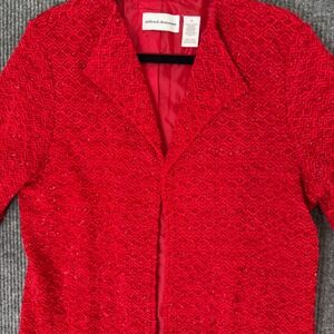 VTG Alfred Dunner Womens 10 Red Blazer Jacket Embellished Sparkle Holiday Party‎